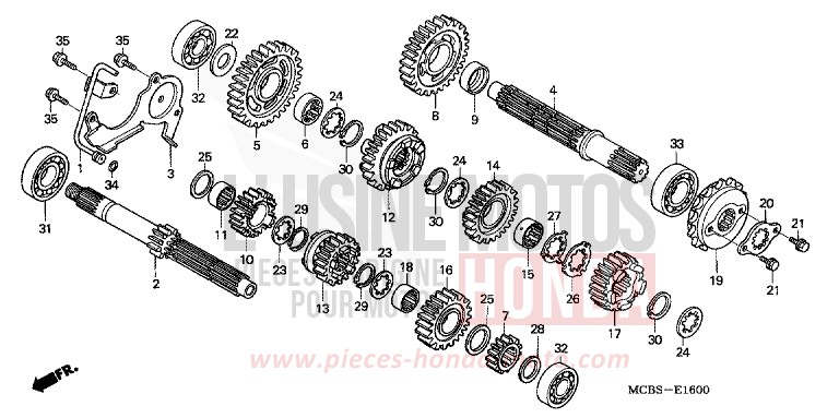 TRANSMISSION for Transalp 650 MYSTIC ORANGE METALLIC (YR253) from 2005